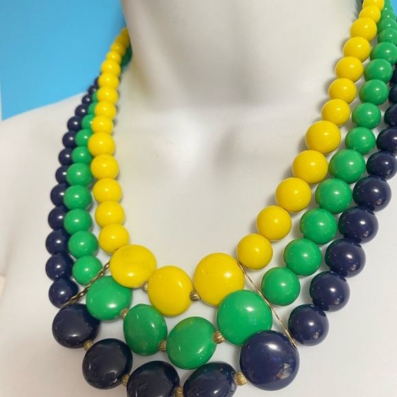 CHARMIMG CHARLIE Yellow Green Blue Acrylic Beads Statement Necklace - Picture 5 of 5